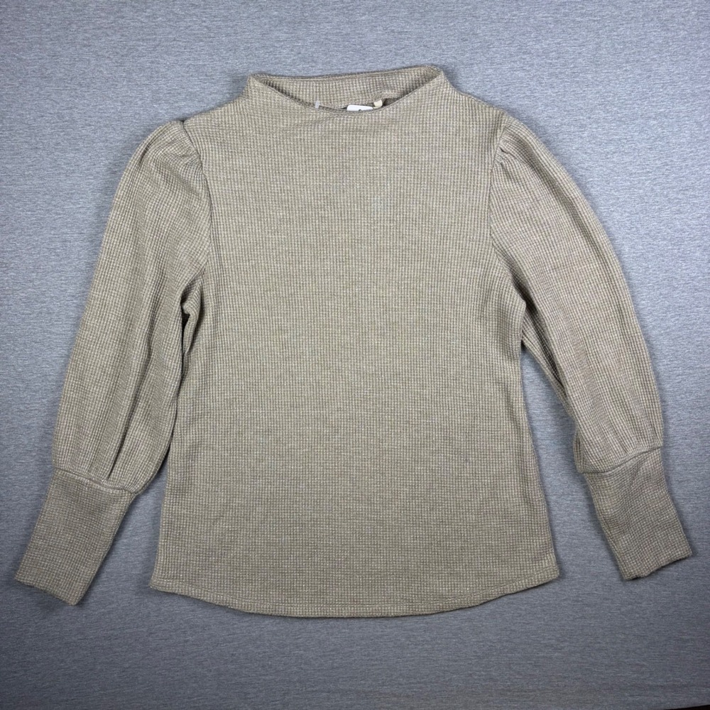 Soft Surroundings Top Melina Waffle Pullover Heather Driftwood Gold Metallic